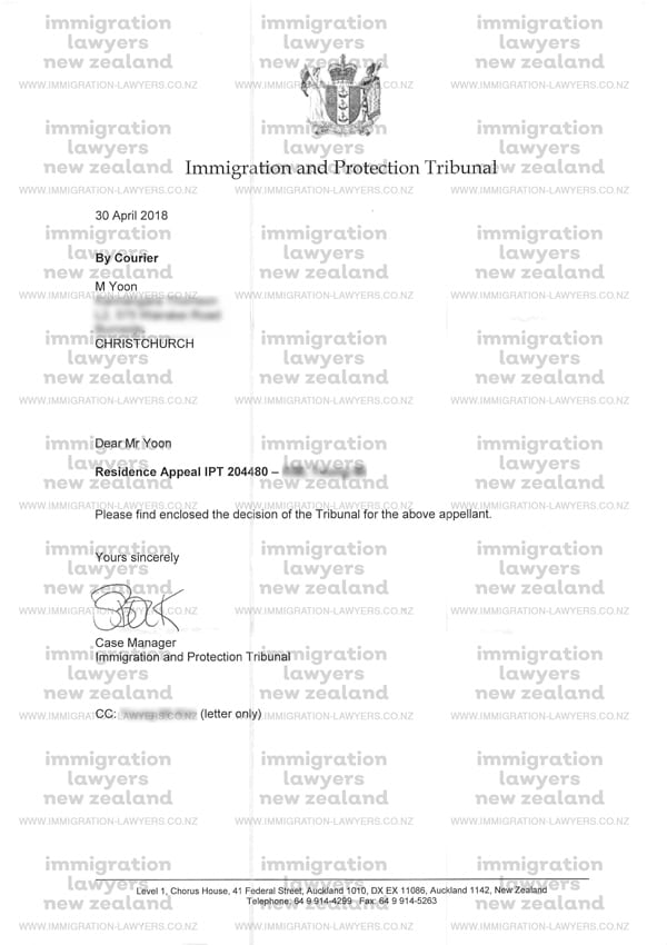 Immigration and Protection Tribunal Success Example Letter