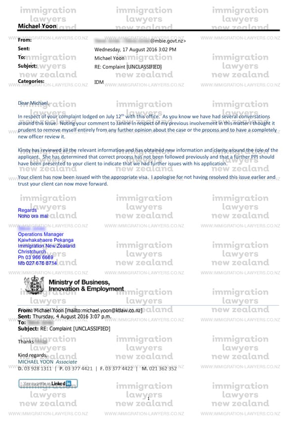 Complaint to Immigration New Zealand Success Example Letter