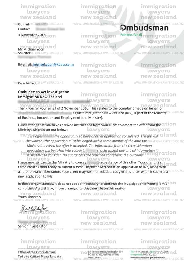 Immigration and Protection Tribunal Success Example Letter