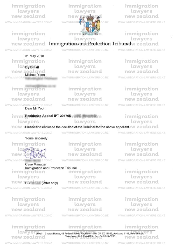 Immigration and Protection Tribunal Success Example Letter