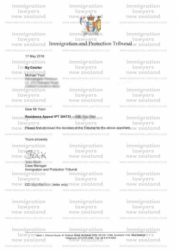 Immigration and Protection Tribunal Success Example Letter