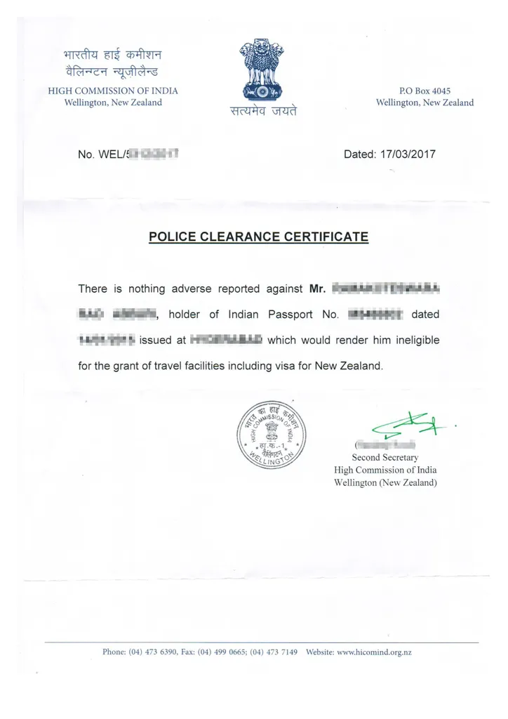 India Police Certificate Sample