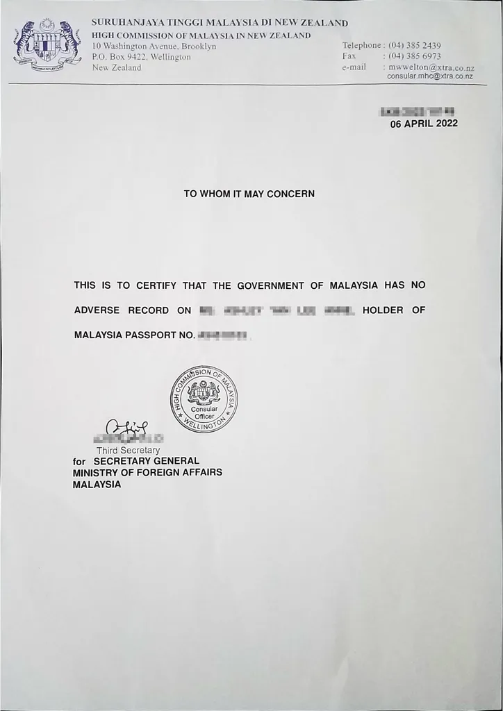 Malaysia Police Certificate Sample