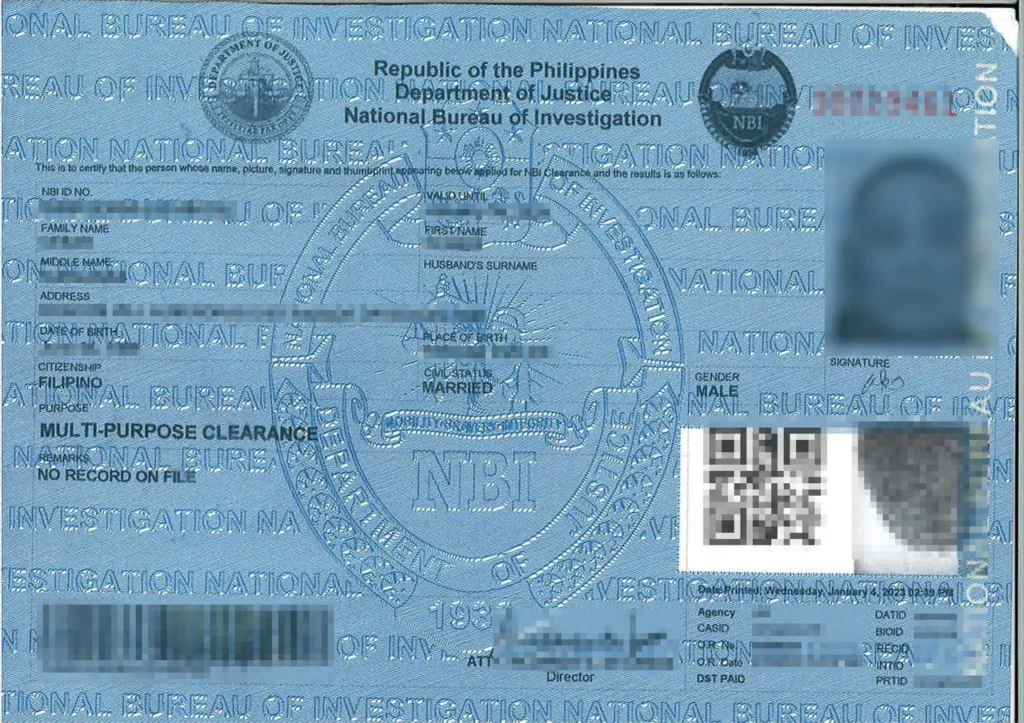 Philippines Police Certificate Sample